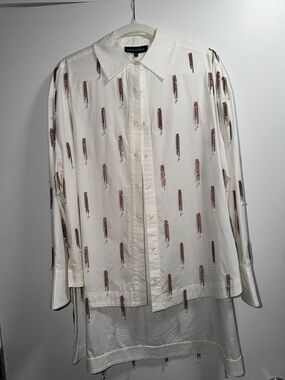 Retrofete White Button-Down Shirt with Embellished Tassels